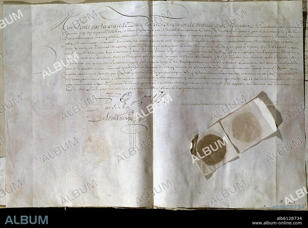 PAZ DE LOS PIRINEOS-1659- FIRMA DEL REY FRANCES LUIS XIV-.