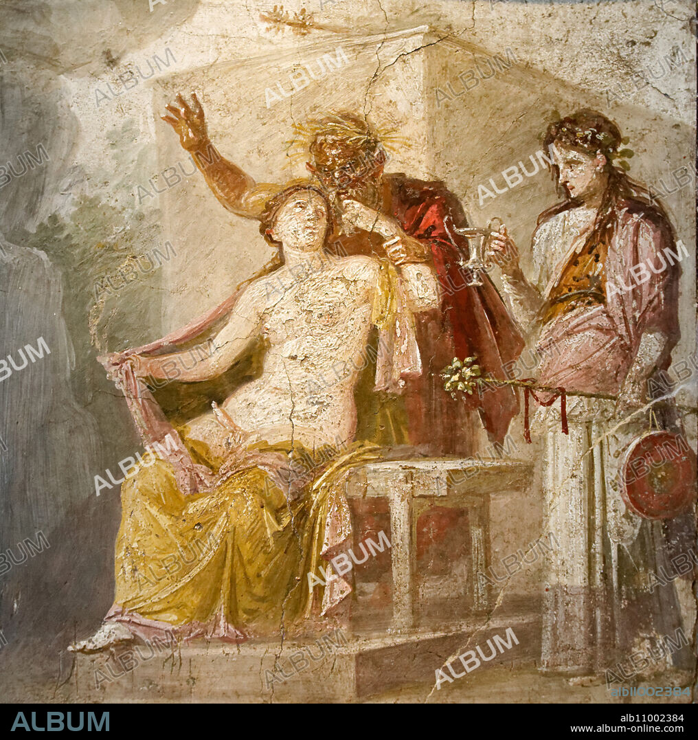 Erotic scene from a fresco from the historic city of Pompeii, Italy, Historic, digitally restored reproduction from an original of the period.
