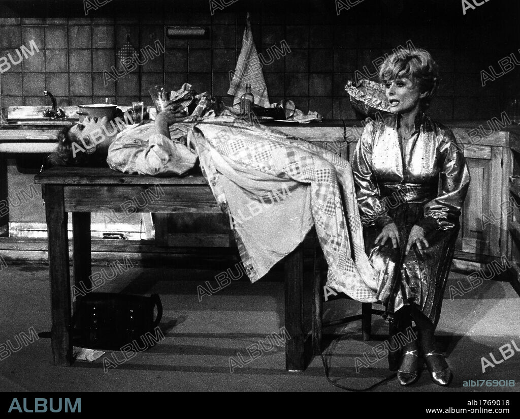 Sandra Mondaini and Stefanella Giovannini acting. The Italian actresses Sandra Mondaini and Stefanella Giovannini acting in the comedy 'Absurd Person Singular' by Alan Ayckbourn directed by Garinei and Giovannini. Rome, 1976.