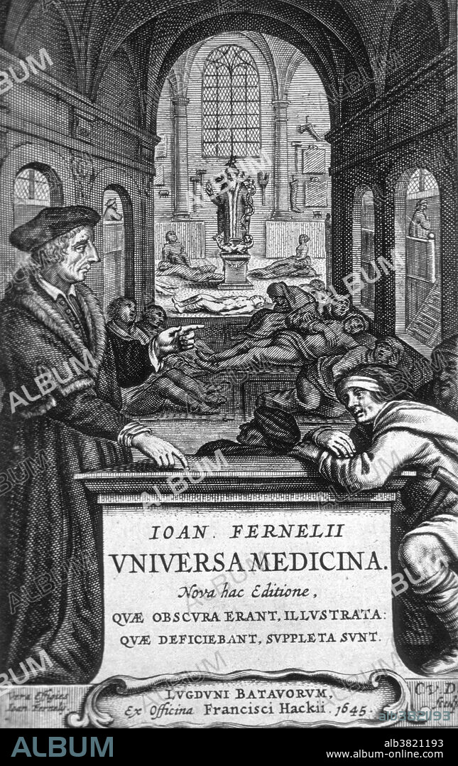 Jean Francois Fernel (1497-1558) was a French physician who introduced the term "physiology" to describe the study of the body's function. He was the first person to describe the spinal canal. The lunar crater Fernelius is named after him. His mathematical and astronomical studies included: Cosmotheoria (1528) determination of a degree of arc of the meridian, Monalosphaerium(1526), and De proportionibus (1528).