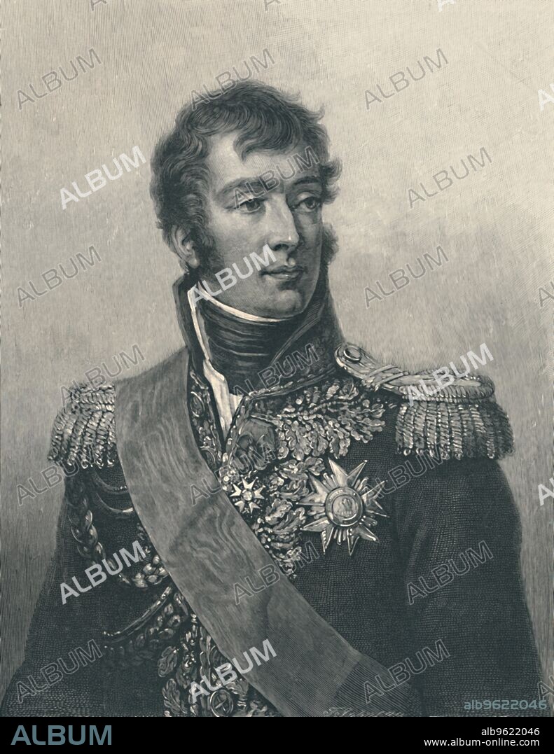 T JOHNSON. 'Marshal August-Frédéric-Louis Viesse De Marmont, Duke of Ragusa', c1810, (1896). Auguste Frédéric Louis Viesse de Marmont (1774-1852) was a French general and nobleman who rose to the rank of Marshal of France and was awarded the title Duke of Ragusa. Engraving after the painting by Jean-Baptiste-Paulin Guérin. From Life of Napoleon Bonaparte, Volume IV, by William Milligan Sloane. [The Century Co., New York, 1896].