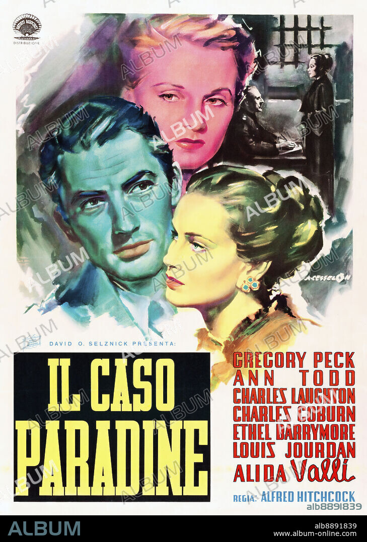 Poster of THE PARADINE CASE, 1947, directed by ALFRED HITCHCOCK. Copyright SELZNICK INTERNATIONAL/ASSOC ARTISTS.