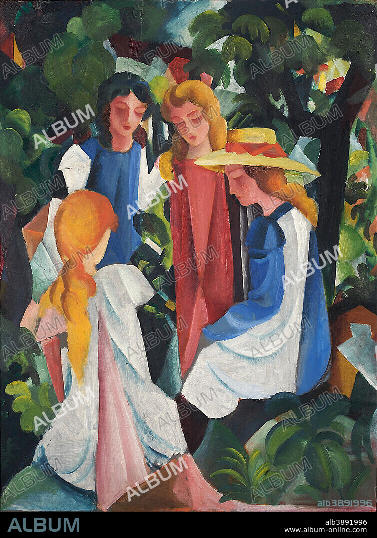 AUGUST MACKE. Vier Mädchen Four Girls Quatre jeunes filles. Date/Period: 1912 - 1913. Painting. Oil on canvas. Height: 1,050 mm (41.33 in); Width: 810 mm (31.88 in).