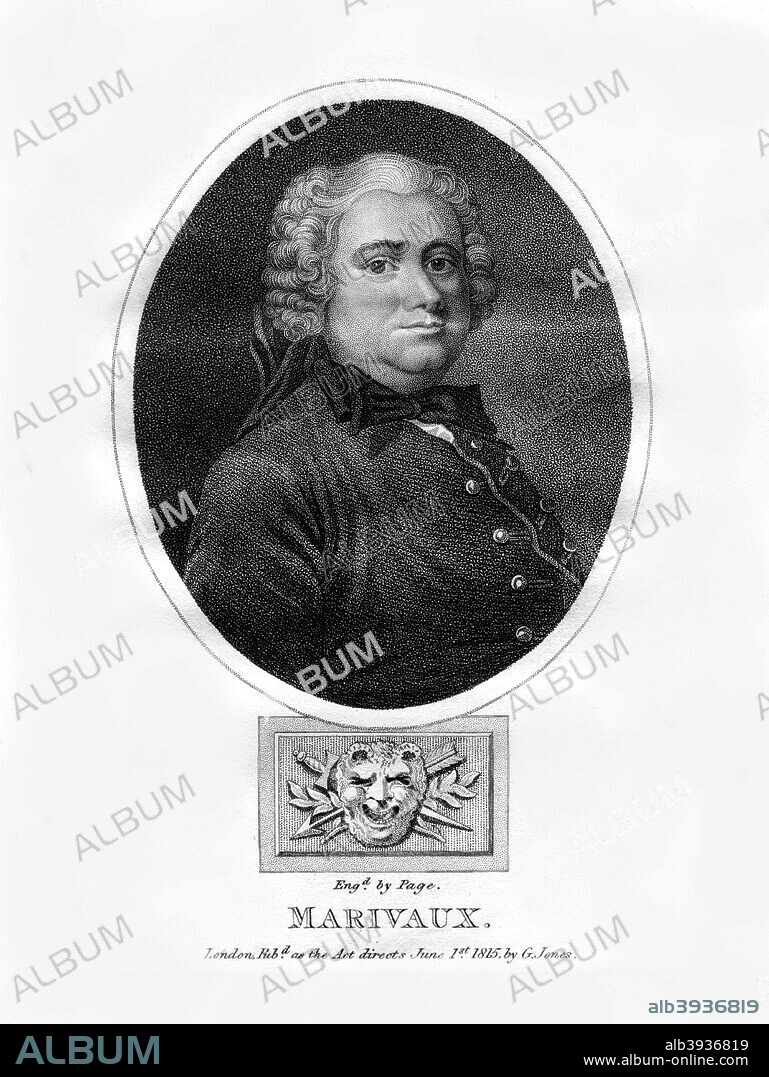 Pierre Carlet de Chamblain de Marivaux, French novelist and dramatist, (1815). Marivaux (1688-1763) was one of the most important French playwrights of the 18th century. He wrote many comedies for the Comedie Francaise. His most important works are Le Jeu de l'Amour et du Hasard, and Les Fausses Confidences.