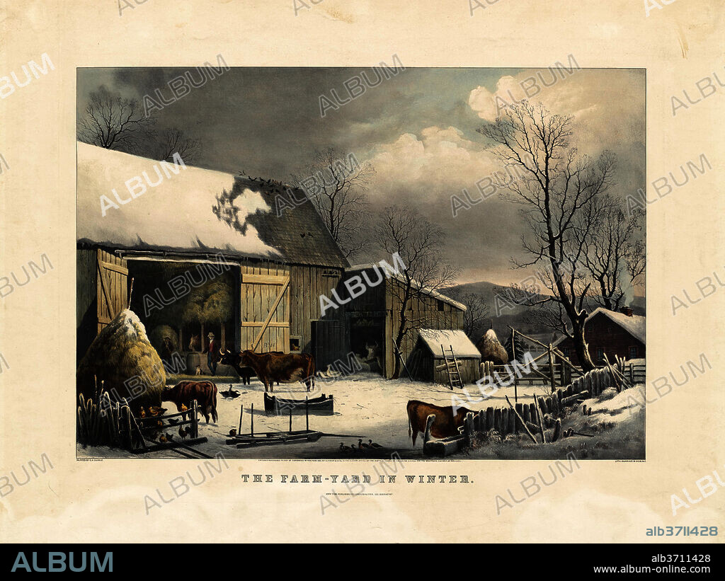 AFTER GEORGE HENRY DURRIE. The Farm-Yard in Winter. Dated: 1861. Dimensions: image: 41.1 x 59.8 cm (16 3/16 x 23 9/16 in.)  sheet: 58.2 x 77.5 cm (22 15/16 x 30 1/2 in.). Medium: hand-colored lithograph, with touches of gum arabic, on wove paper.