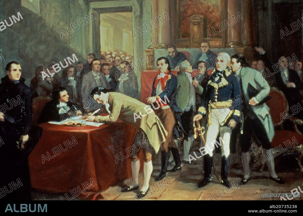 MARTIN TOVAR Y TOVAR (1827-1902). FIRMA DEL ACTA DE INDEPENDENCIA DE VENEZUELA EL 5 DE JULIO DE 1811- PINTADO EN 1883.