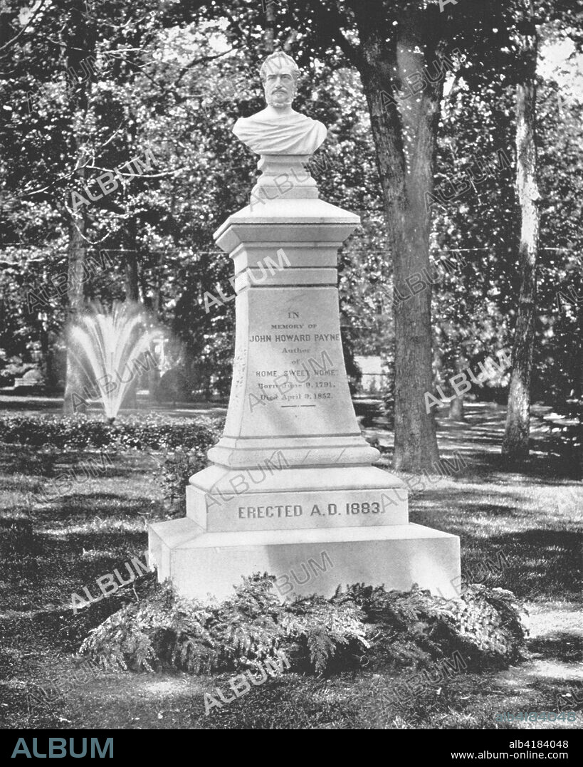 Grave of J Howard Payne, Georgetown, Washington DC, USA, c1900. Memorial stone in Oak Hill Cemetery to John Howard Payne (1791-1852), American actor, poet, playwright, and author. From Scenic Marvels of the New World edited by Prof. Geo.R. Cromwell. [C.N.Greig & Co., c1900].