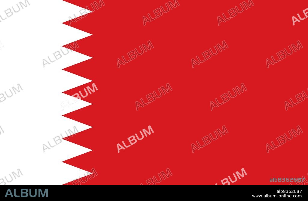 Historical flag of Bahrain, an island country in the Persian Gulf, from 1972 to 2002.