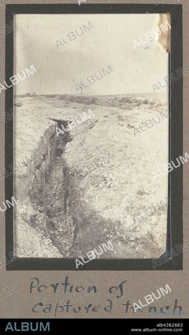 Photograph - Captured German Trench on a Somme Battlefield, France, Sergeant John Lord, World War I, 1916, Black and white photographic print which depicts a captured German trench somewhere on the Somme battlefield. Trench warfare was heavily employed by both the Allied and German forces on the Western Front during World War I. As the War progressed the positioning and design of trenches became far more organised and elaborate, reinforcing the use of trench warfare as a central battle strategy.