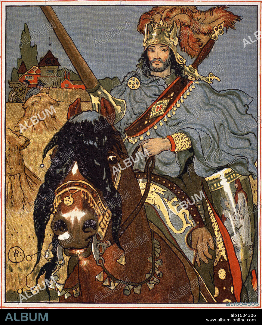 Sir Lancelot on horseback,  by Howard Pyle,  from The Lady of Shalott book by Alfred Tennyson,  (1853-1911),  USA,  Illinois,  Chicago,  Newberry Library.