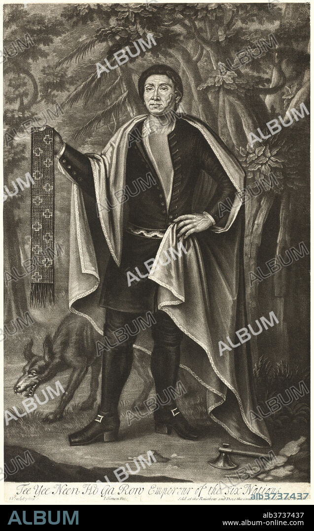 JOHN SIMON AFTER JOHN VERELST. Tee Yee Neen Ho Ga Row, Emperor of the Six Nations. Dated: after 1710. Dimensions: sheet: 41.5 x 25.5 cm (16 5/16 x 10 1/16 in.). Medium: mezzotint on laid paper.