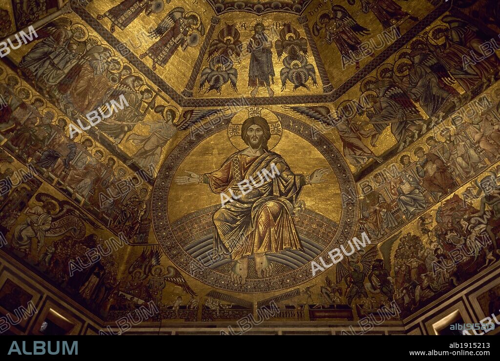 Florence, Italy. Baptistery of St. Giovanni. Ceiling mosaics. 1240-1300. Biblical scene on the vault. Tuscany region.
