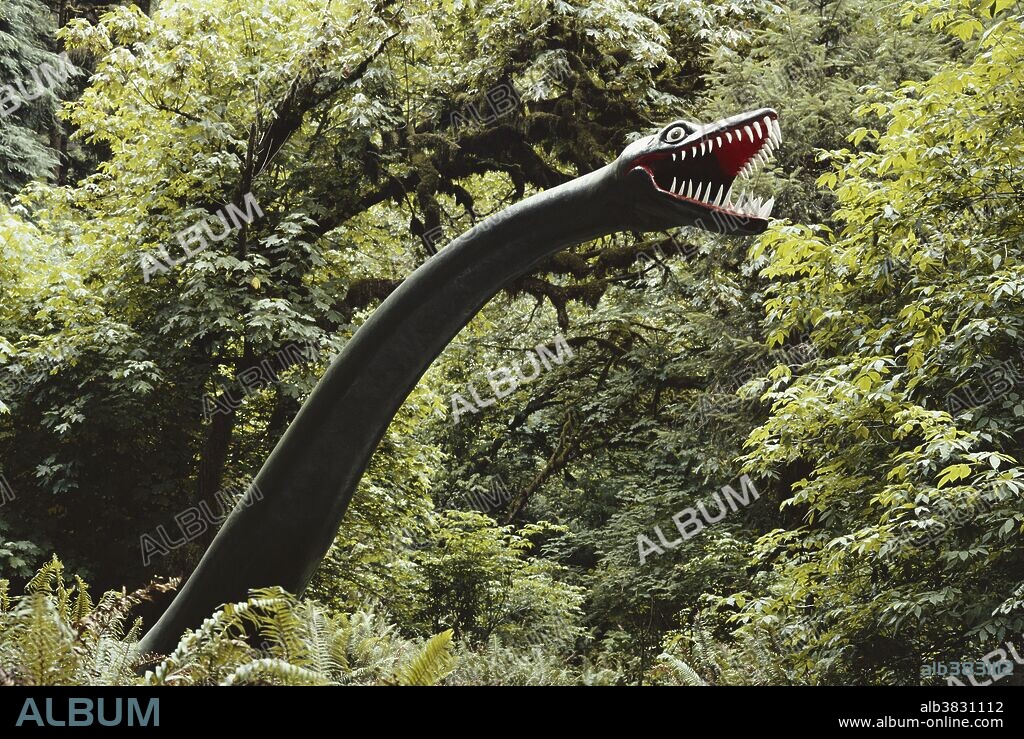 Elasmosaurus, a plesiosaur from the Cretaceous Period, in the Prehistoric Gardens near Port Orford, Oregon.