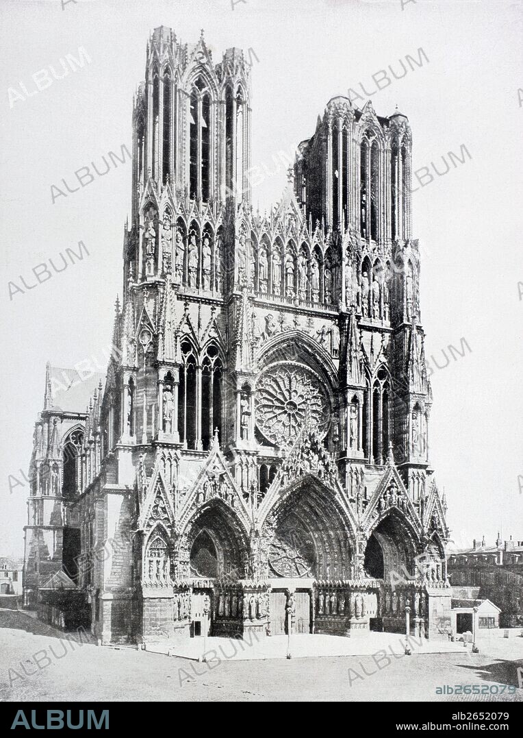 Main Facade Of Notre-Dame De Reims (Our Lady Of Rheims) Cathedral.