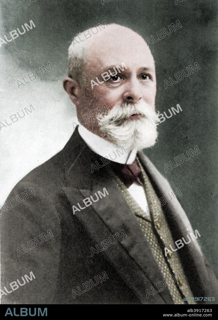 (Antoine) Henri Becquerel (1852-1908), French physicist. In 1896 Becquerel accidentally discovered radioactivity while investigating the phosphorescence of uranium salts. He shared the 1903 Nobel Prize for physics with Pierre and Marie Curie. The SI unit for radioactivity, the Becquerel, is named after him. (Colorised black and white print).