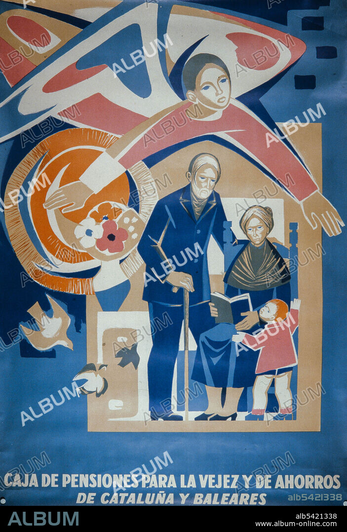 Cartel publicitario de Macia, 'Caja de Pensiones para la Vejez y de Ahorros de Cataluña y Baleares', siglo XX. Colección privada.