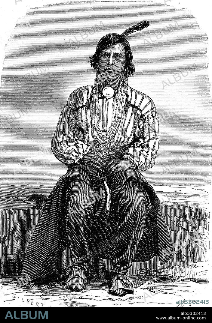 Winnebago oder Ho-Chunk, auch Hotchangara, Indianerstamm der Sioux-Sprachfamilie, USA  /  Winnebago or Ho-Chunk, also Hotchangara, Indian tribe of the Sioux language family, USA, Digitale Reproduktion von einer Originalvorlage aus dem 19. Jahrhundert / digital improved reproduction of an original print from the 19th century.