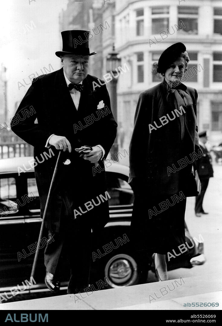 Mr. and Mrs. Churchill at Pre-Election Service:  Winston Churchill, Conservative leader, and Mrs. Churchill, arriving at St. Paul's for the service.The Prime Minister and leaders of the opposition parties this morning attended a pres-election service in St. Paul's Cathedral. Initiated and arranged by the Dean and Chapter, it was on the same lines as that before the last general election. October 04, 1951.