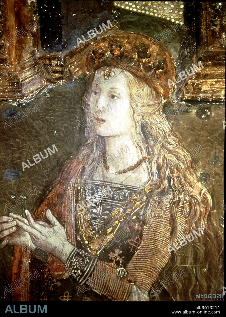 Detail of painting 'Cesare and Lucrezia Borgia' Lucrezia Borgia (1480-1519), Duchess of Ferrara.