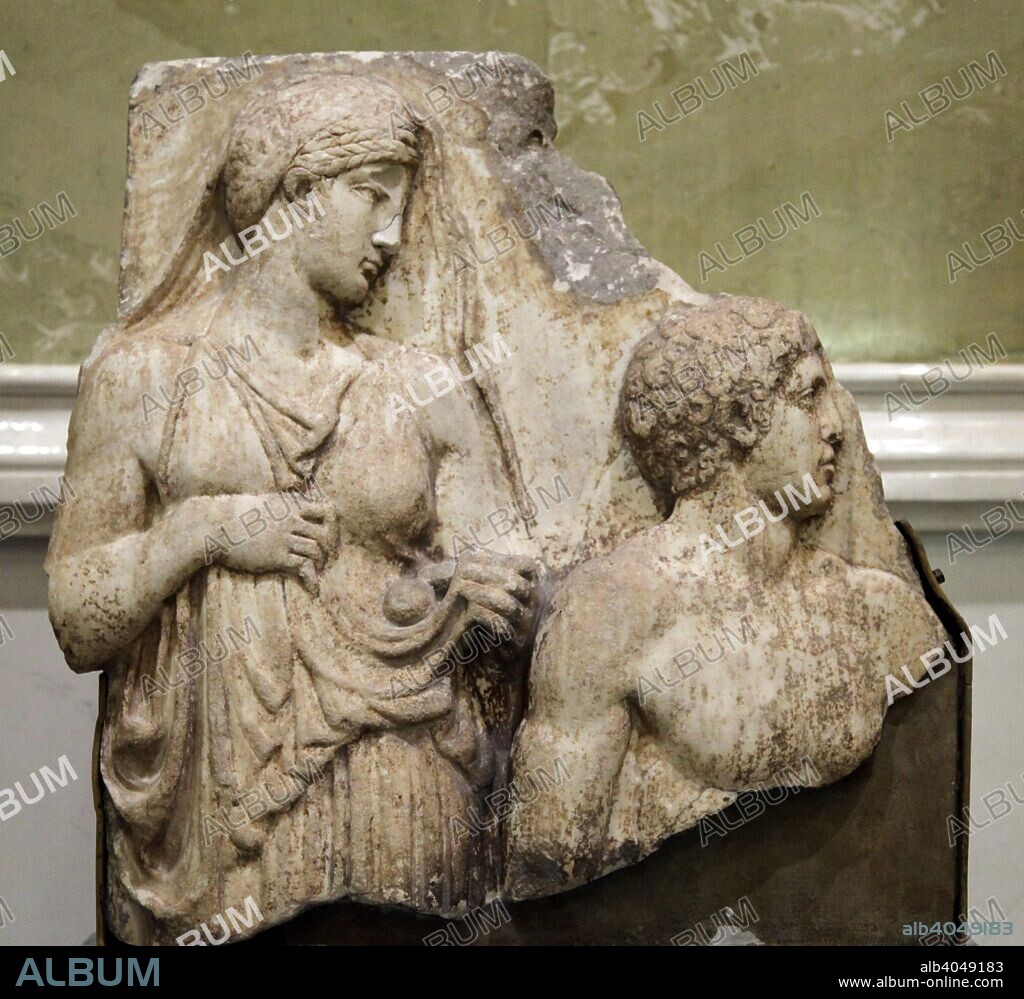 Heracles in the Garden of the Hesperides, fragment of a relief, early 2nd century. Roman, after the Greek original of the late 5th century BC. According to Greek mythology, the Hesperides were nymphs who tended a garden in the far west of the world and were guardians of miraculous golden apples. Stealing the apples was one of the Labours of Heacles. Found in the collection of The Hermitage, St Petersburg.