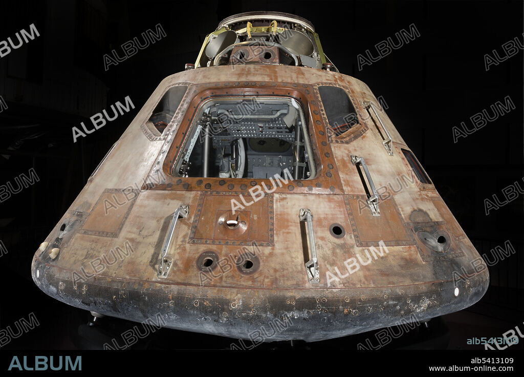The Apollo 11 Command Module, "Columbia," was the living quarters for the three-person crew during most of the first manned lunar landing mission in July 1969. On July 16, 1969, Neil Armstrong, Edwin "Buzz" Aldrin and Michael Collins were launched from Cape Kennedy atop a Saturn V rocket. This Command Module, no. 107, manufactured by North American Rockwell, was one of three parts of the complete Apollo spacecraft. The other two parts were the Service Module and the Lunar Module, nicknamed "Eagle." The Service Module contained the main spacecraft propulsion system and consumables while the Lunar Module was the two-person craft used by Armstrong and Aldrin to descend to the Moon's surface on July 20. The Command Module is the only portion of the spacecraft to return to Earth.