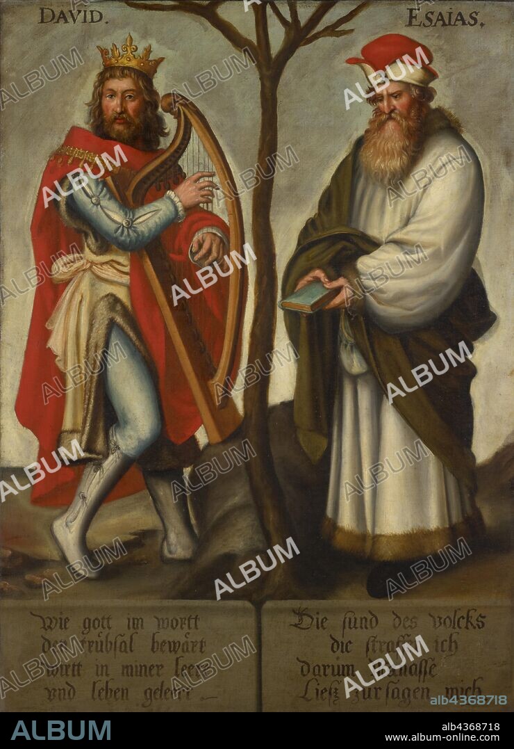 The Prophets David and Isaiah, oil on canvas, 104.5 x 76 cm, unmarked., About the figures: DAVID., and ESAIAS., Bottom left: as God in the Word, the tru [e] bsal bewa [e] rt, wirtt in miner emptied, and emptied life - Bottom right: The sund of the people, that straightens me, therefore Manasse, Let me tell you., Bartholomäus Sarburgh, Trier um 1590 – nach 1637 Niederlande, Hans Holbein d. J., (Kopie nach / copy after), Augsburg um 1497/98–1543 London.