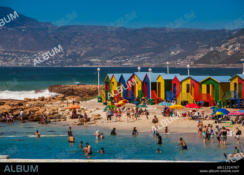 Colorful beach huts, Muizenberg Beach, Cape Town, South Africa, Africa.