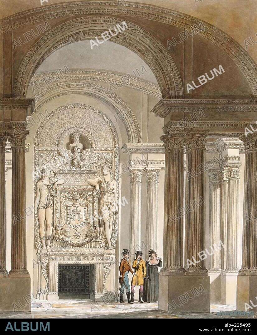 CHARLES PERCIER and PIERRE-FRANçOIS-LéONARD FONTAINE. 'View of the Guard's Hall in the Old Louvre (album No. 7, table No. 35)'. Series of 13 albums "Buildings and Monuments of Paris", 1809. France, 1809. Dimensions: 45,4x36,2 cm.