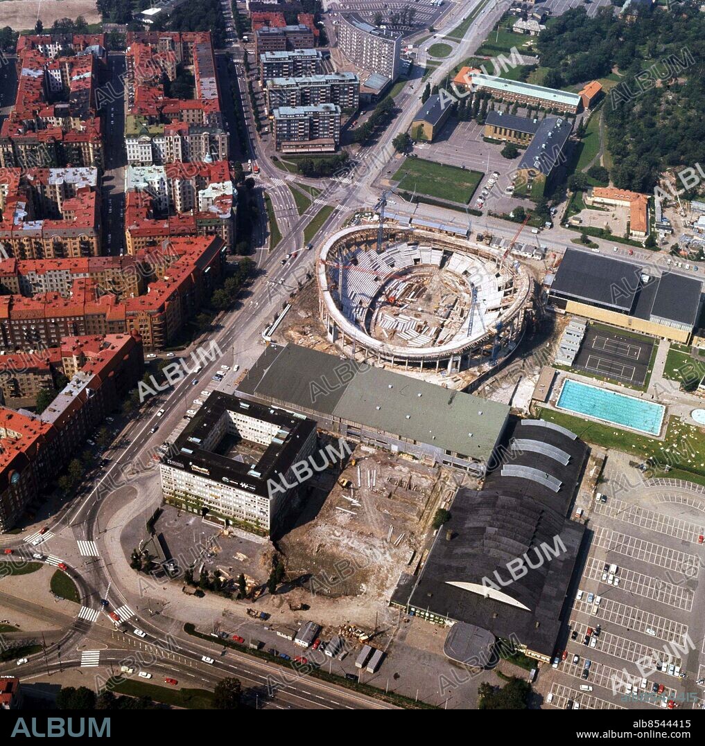 Sent 60-tal. Flygbild över nybygget av Scandinavium. foto: Harry Mann. © Kamerareportage *** Local Caption *** . KAMERAREPORTAGE.