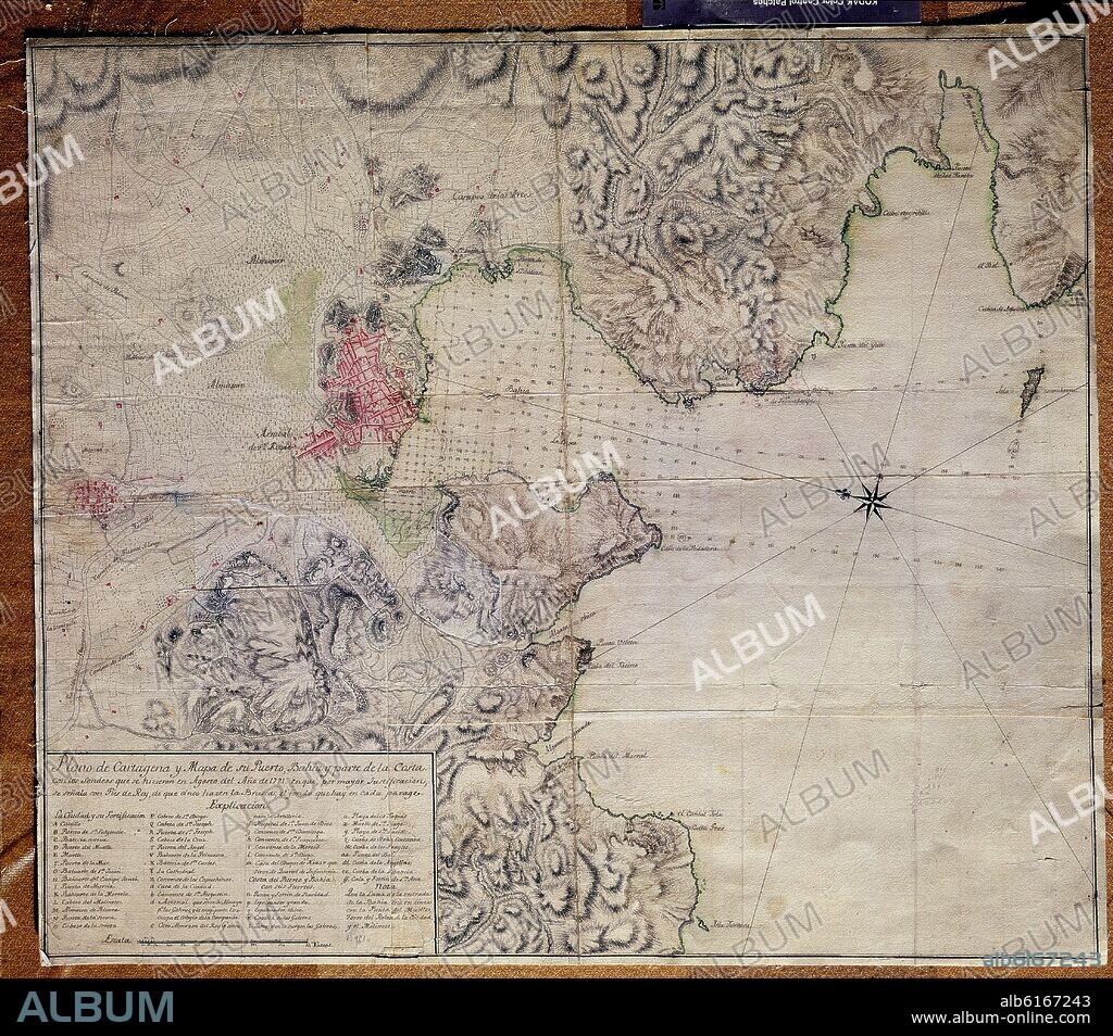 PLANO DE CARTAGENA Y MAPA DE SU PUERTO - 1721.