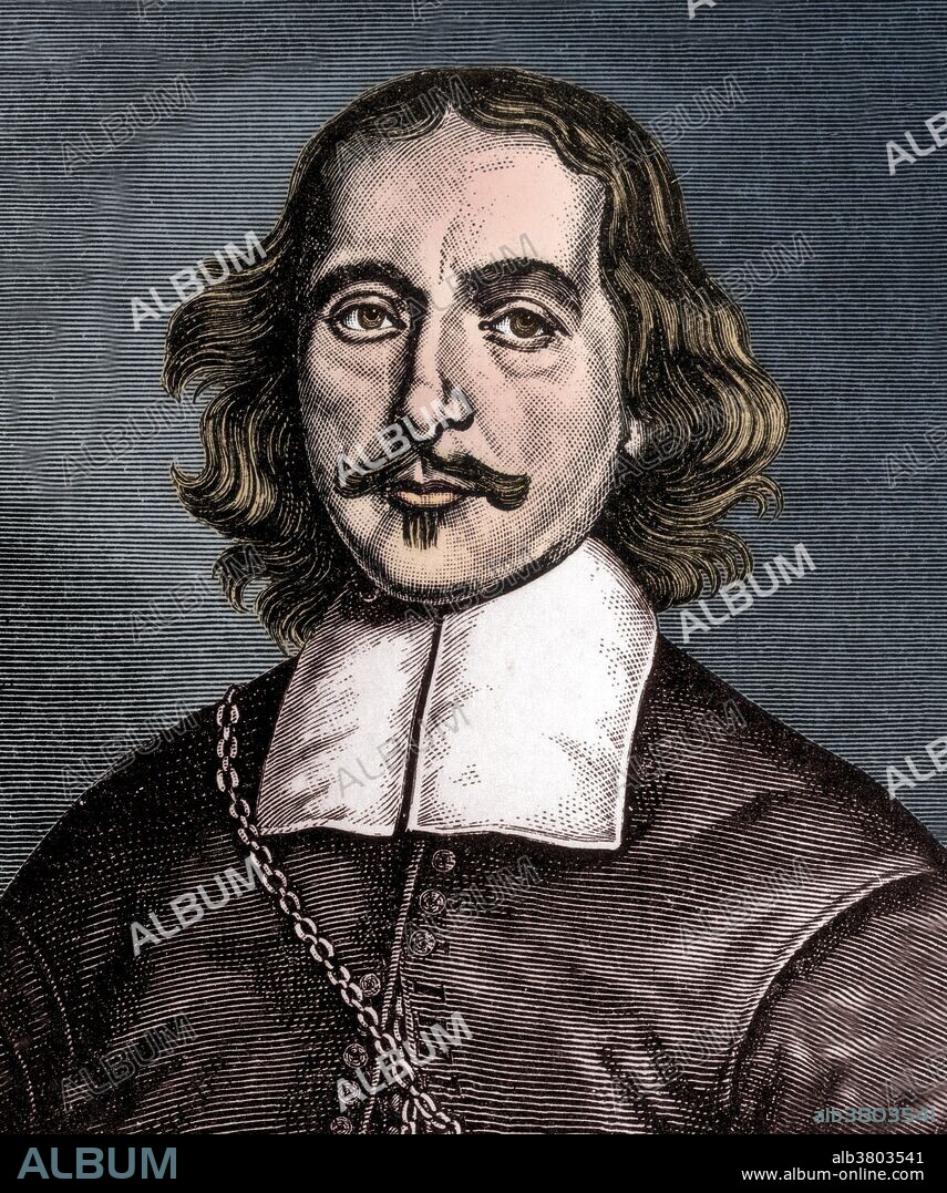 Otto von Guericke (November 20, 1602 - May 11, 1686) was a German scientist best known for his work on the physics of air pressure and the vacuum. He invented an air pump designed to create a vacuum which he used in his most famous experiment. He machined two copper hemispheres, placed them together, and pumped the air out of the sphere. The force of the air pressure around this sphere was so great that teams of horses harnessed to either hemisphere could not pull them apart. Von Guericke's work disproved the long-held theory of 'horror vacui' ('nature abhors a vacuum'). The university in the town of his birth, Magdeburg, Germany, is named after him. This image has been color-enhanced.