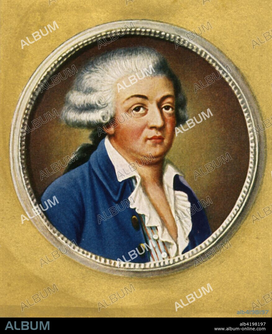 'Honore Gabriel Victor Riquetti Graf Von Mirabeau', (1933). Portrait of French writer, orator and statesman Honore-Gabriel de Riqueti, comte de Mirabeau (1749-1791). After a miniature of 1789. From "Gestalten Der Weltgeschichte", a book of cigarette-card portrait miniatures of figures in world history from the last four hundred years. [Germany, 1933].