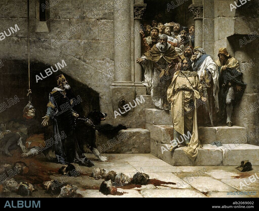 JOSÉ CASADO DEL ALISAL. José Casado del Alisal / 'La leyenda del rey Monje, o La campana de Huesca', 1880, Escuela Española, Óleo sobre Lienzo, 356 cm x 474 cm, P06751.