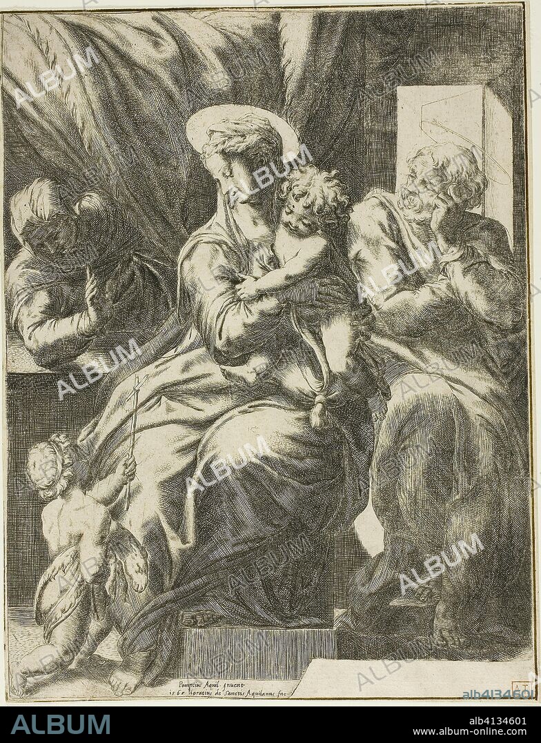 The Holy Family. Orazio de Santis (Italian, 1530-1584); after Pompeo dell'Aquila (Italian, active 1540-71). Date: 1568. Dimensions: 248 x 190 mm (plate/sheet). Etching in black on cream laid paper. Origin: Italy.