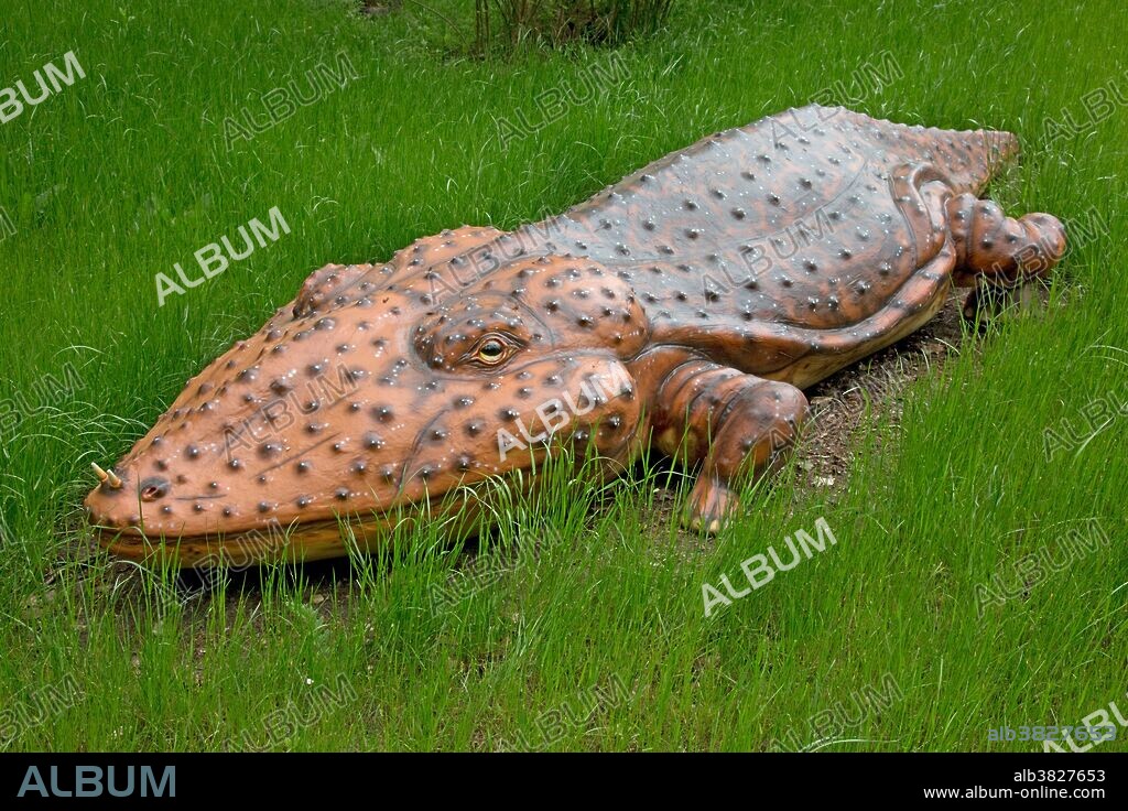 Mastodonsaurus, an extinct prehistoric amphibian of the Triassic Period, in Dinosaurier Park, Germany.