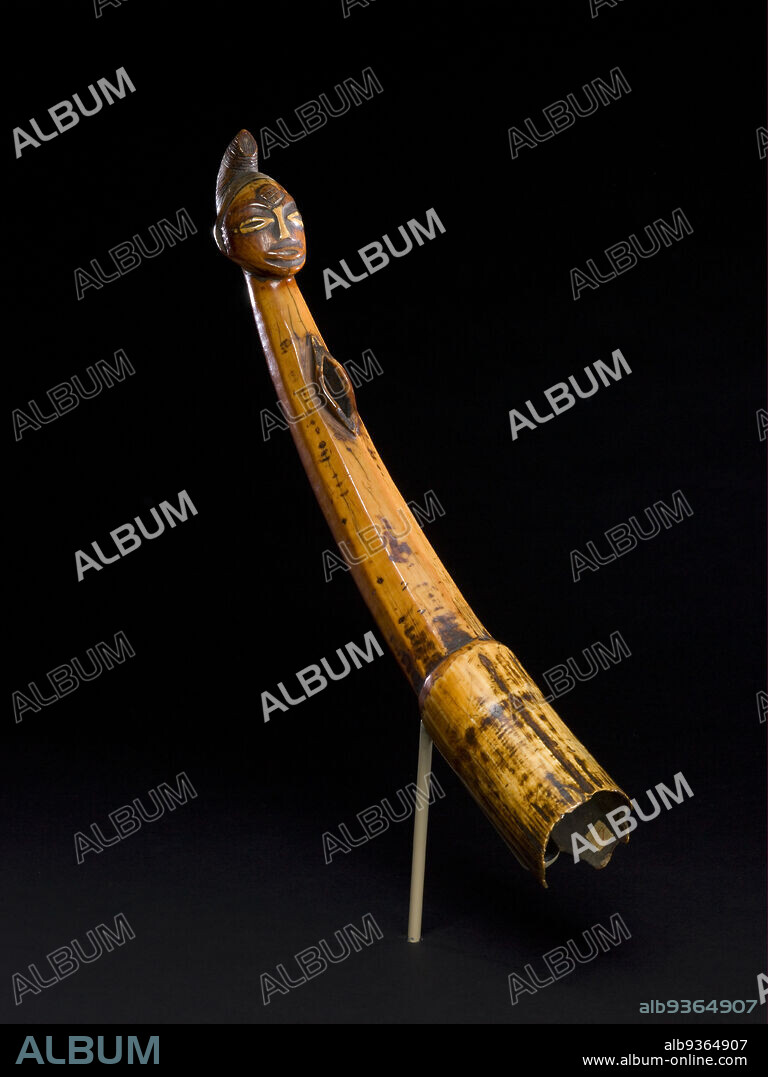 Side-Blown Horn (pungi), Unidentified Punu artist, late 19th century, Ivory, Nyanga province, Central Africa, Gabon, Africa, Ngounié province, Central Africa, Gabon, Africa, Ivories, musical instruments, 17 x 3 1/2 x 2 in. (43.2 x 8.9 x 5.1 cm).