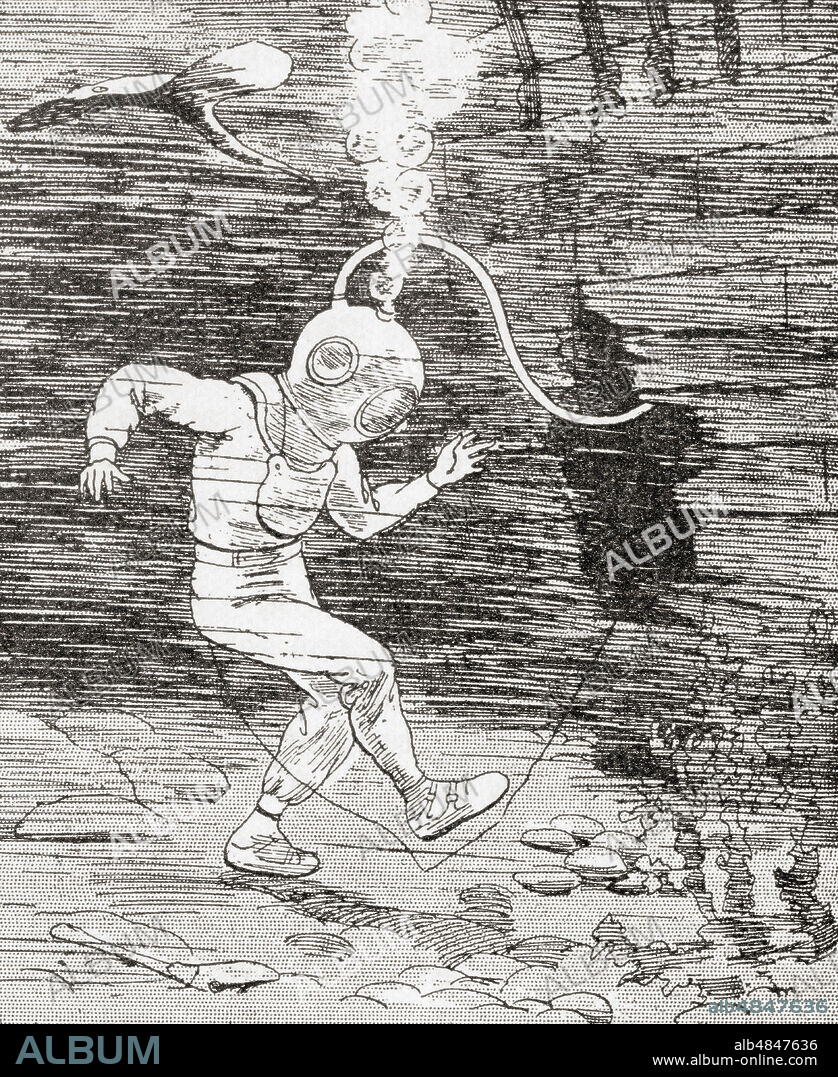 A deep sea diver in thge 19th century.   From The Strand Magazine, published January to June, 1894.