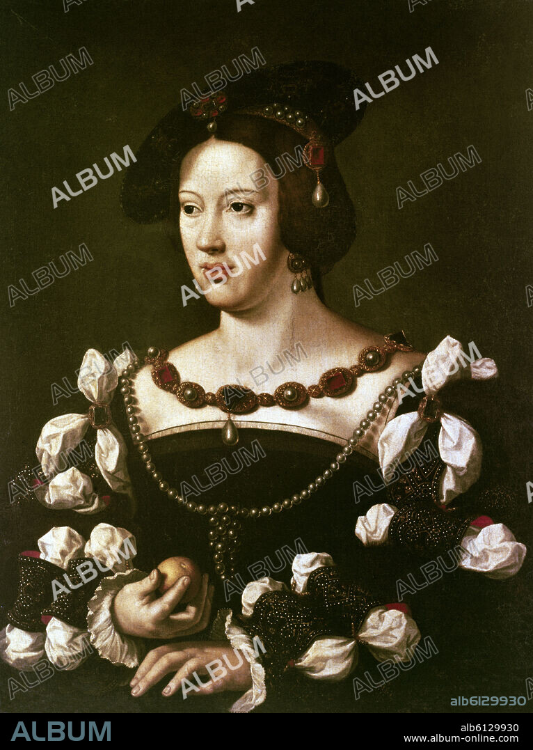 JOOS VAN CLEVE 1485-1541) VAN CLEEF O VAN DER BEKE. DOÑA LEONOR DE AUSTRIA (1498-1558) - ARCHIDUQUESA DE AUSTRIA Y REINA DE PORTUGAL Y DE FRANCIA.