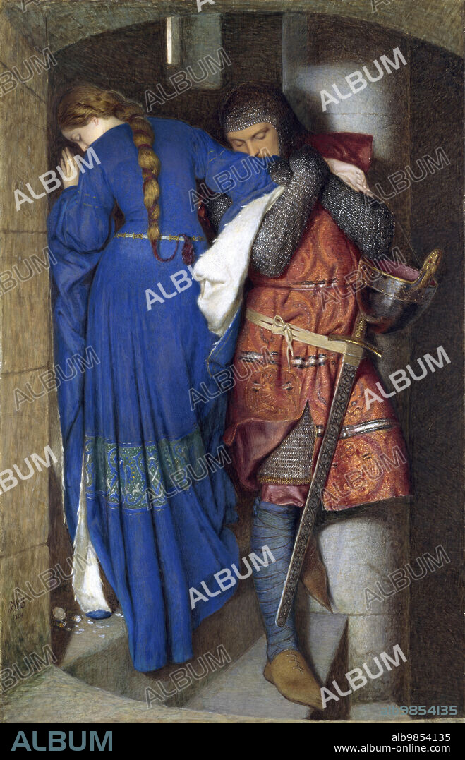 Hellelil and Hildebrand, the Meeting on the Turret Stairs by Frederic William Burton, 95.5 x 60.8 cm. Watercolour and gouache on paper.