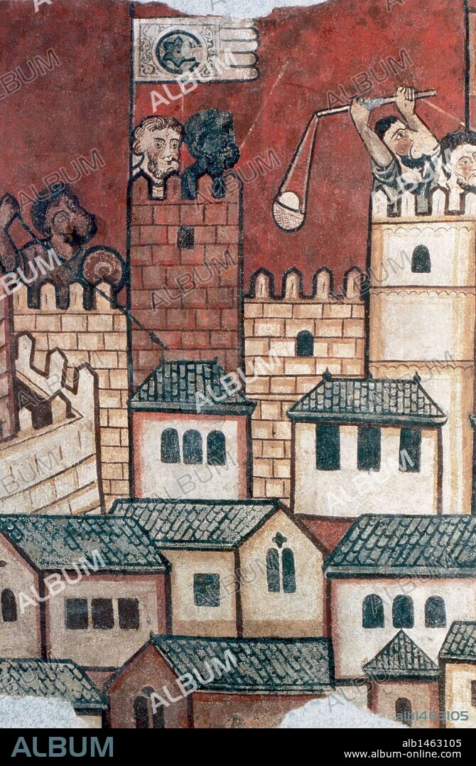 MASTER OF THE CONQUEST OF MALLORCA. Conquest of Mallorca (1229) by King James I of Aragon (1208-1276). Wall paintings from the Aguilar Palace (Barcelona) by Master of the Conquest of Majorca. National Art Museum of Catalonia. Barcelona.