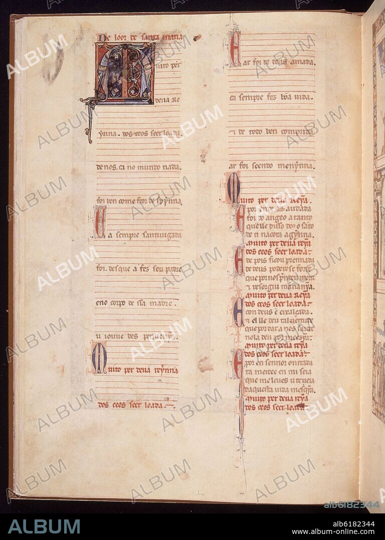 ALFONSO X DE CASTILLA EL SABIO. MS B.R.20- CANTIGA STA MARIA Nº310-F35V-TEXTO-ESTROFA EN VERSO GALAICO PORTUGUES- S XIII.