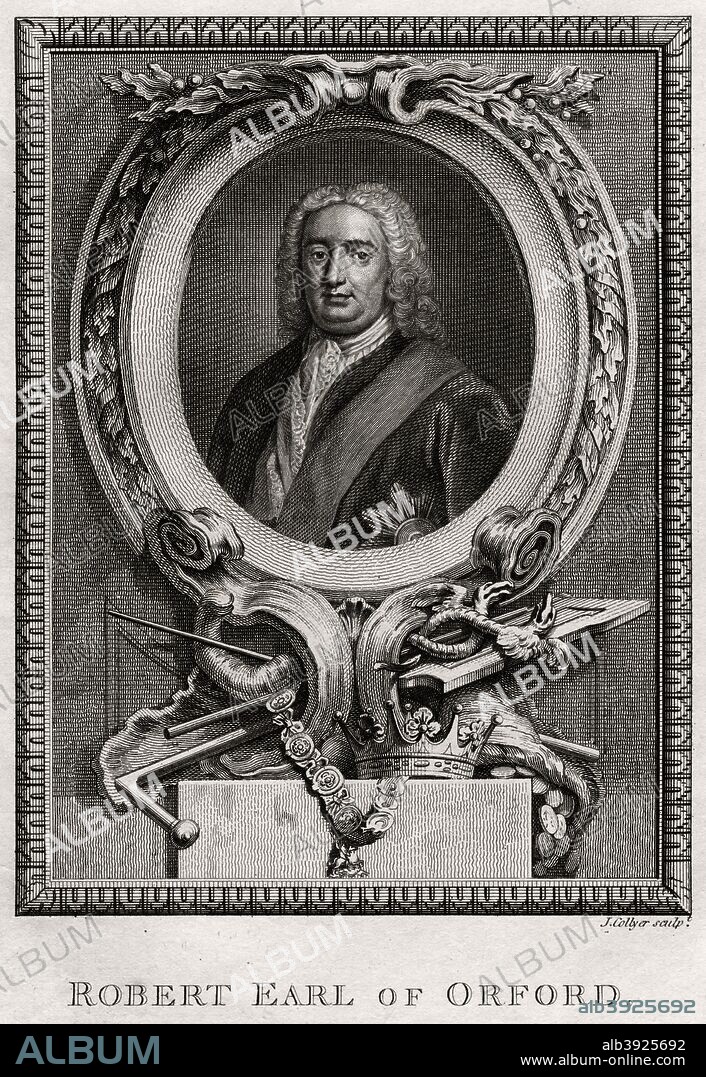 'Robert Earl of Oxford', 1775. Robert Harley, 1st Earl of Oxford and Mortimer (1661-1724), was an English statesman of the Stuart and early Georgian periods. A plate from The Copper-Plate Magazine or A Monthly Treasure, London, 1775.