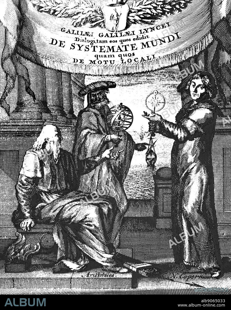 Title page of the Latin edition of Galileo Dialogo (Dialogue Concerning the Two Chief World Systems) by Galileo Galilei. Galileo Galilei (1564-1642) an Italian polymath. Dated 17th century.