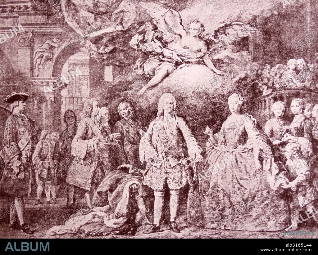 Farinelli (1705 – 1782), Carlo Broschi, performs for King Ferdinand VI of Spain. Farinelli was a celebrated Italian castrato singer of the 18th century and one of the greatest singers in the history of opera.