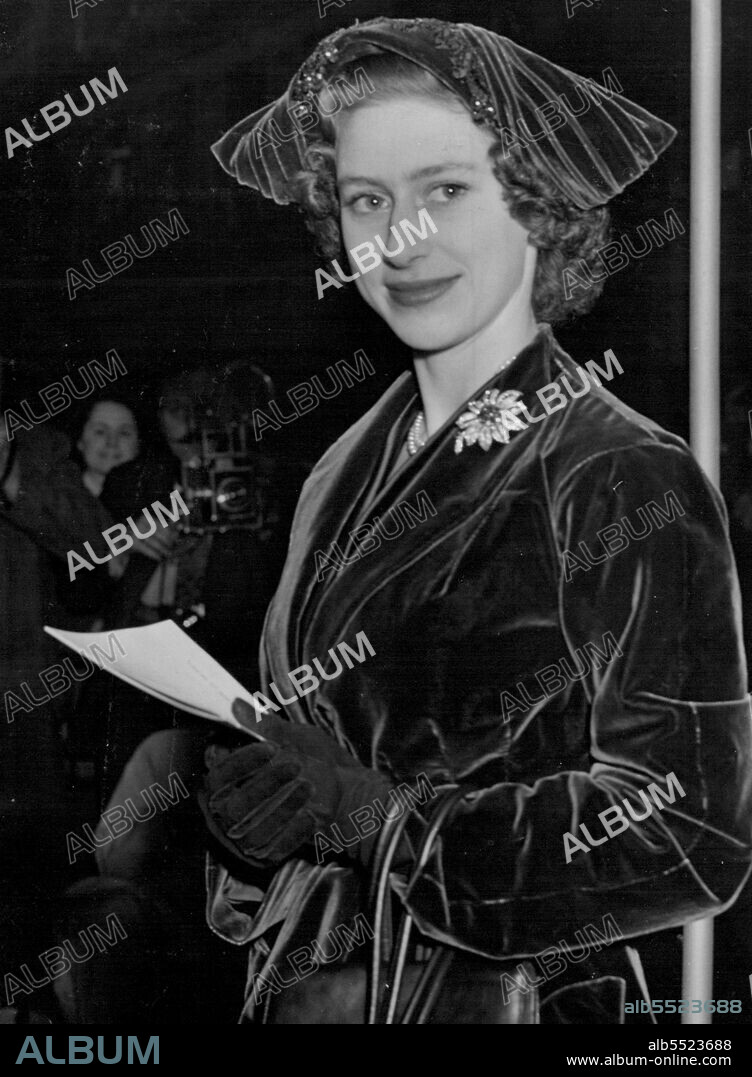 Princess At Blandford Wedding Reception - Wearing off-the-face winged hat, Princess Margaret arrives at the Goldsmiths Hall for the reception following the wedding of the Marcuis of Blandford and 22-year-old Miss Susan Hornby, at St. Margaret's Westminister.
Queen Elizabeth and the Queen Mother, Queen Mary, also attended the reception.
The Marquis is the son of the Duke of Marlborough.
His bride the daughter of Mr. Michael Hornby. October 19, 1951.