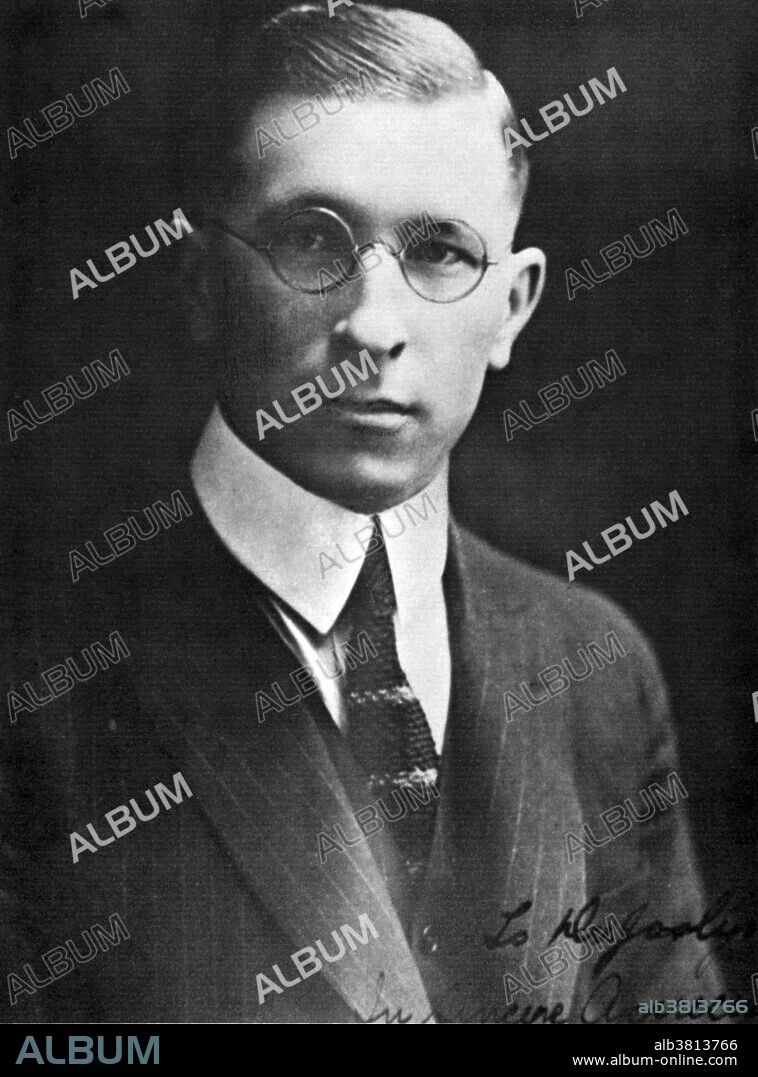 Portrait of Sir Frederick Banting (1891-1941), Nobel laureate and co-discoverer of insulin. Banting gained his medical degree from Toronto in 1916. In 1921 he devised a method of obtaining the hormone present in the islets of Langerhans in the pancreas, thought to be connected with diabetes mellitus. Professor J.McLeod at Toronto gave Banting laboratory space and an assistant, C.H.Best, whilst McLeod went on vacation. In 1922, Banting and Best isolated the hormone insulin, and proved its connection with diabetes. Banting and McLeod won the 1923 Nobel prize, Banting sharing his half with Best who he felt had been cheated. Banting died in 1941 in a military air crash.