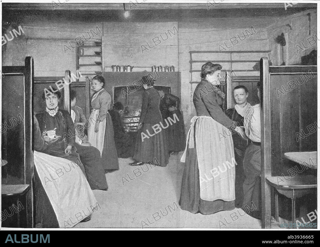 Kitchen in a single women's lodging house, Spitalfields, London, c1903 (1903). From Living London, Vol. II, by George R. Sims. [Cassell and Company, Limited, London, Paris, New York & Melbourne, 1903].