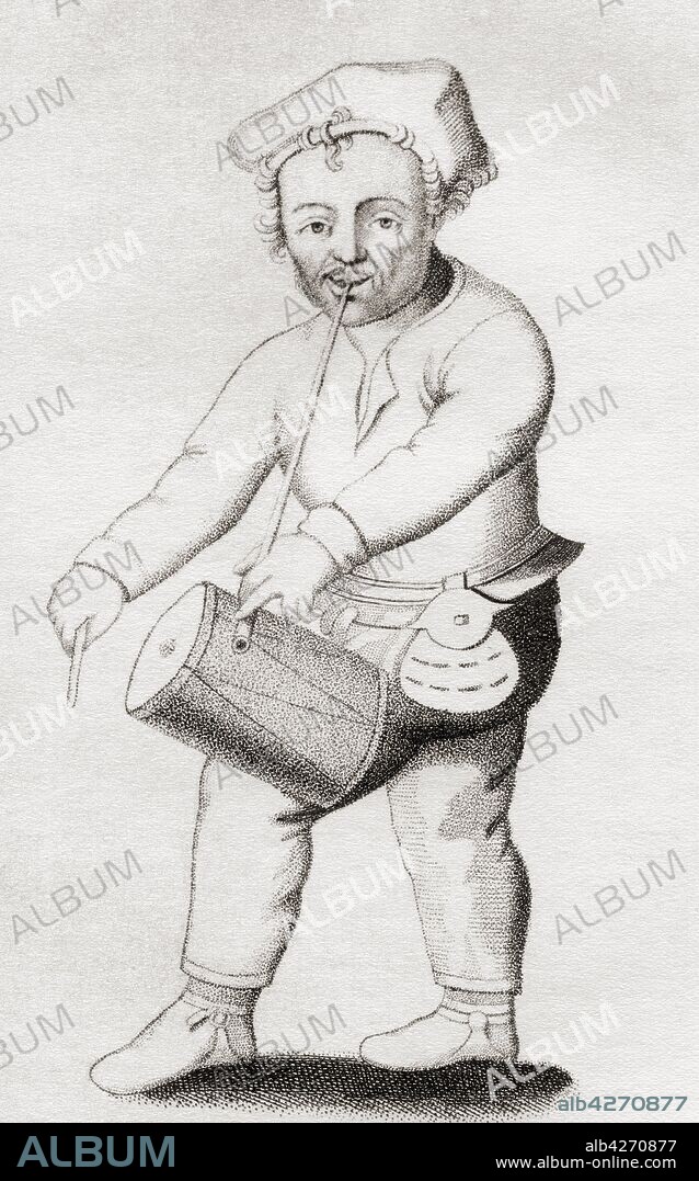 Richard Tarlton or Tarleton,  d1588 English actor of the Elizabethan era,  seen here with his pipe and tabor From Shakespeare The Player,  published 1916.