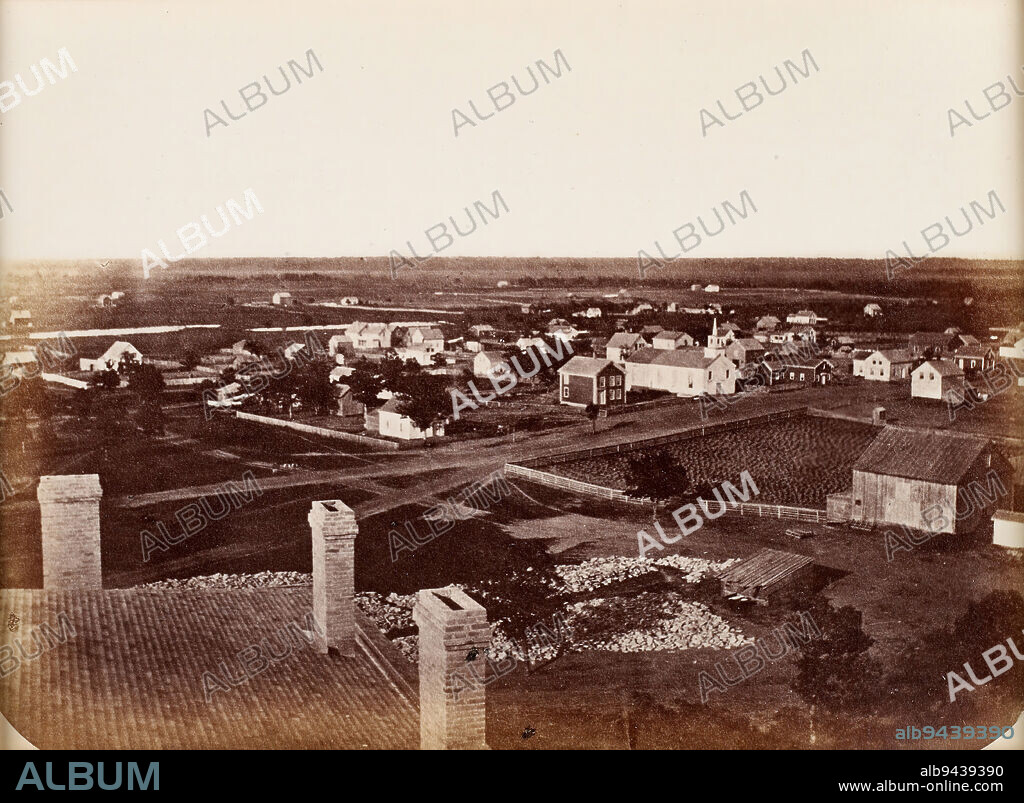 St. Anthony and Minneapolis, from roof of Winslow House, 1857, Benjamin Franklin Upton; Publisher: Edward A. Bromley, American, born 1818, 6 1/16 x 8 1/4 in. (15.4 x 20.96 cm) (image)10 x 11 13/16 in. (25.4 x 30 cm) (mount), Albumen print (printed c.1870), United States, 19th century.