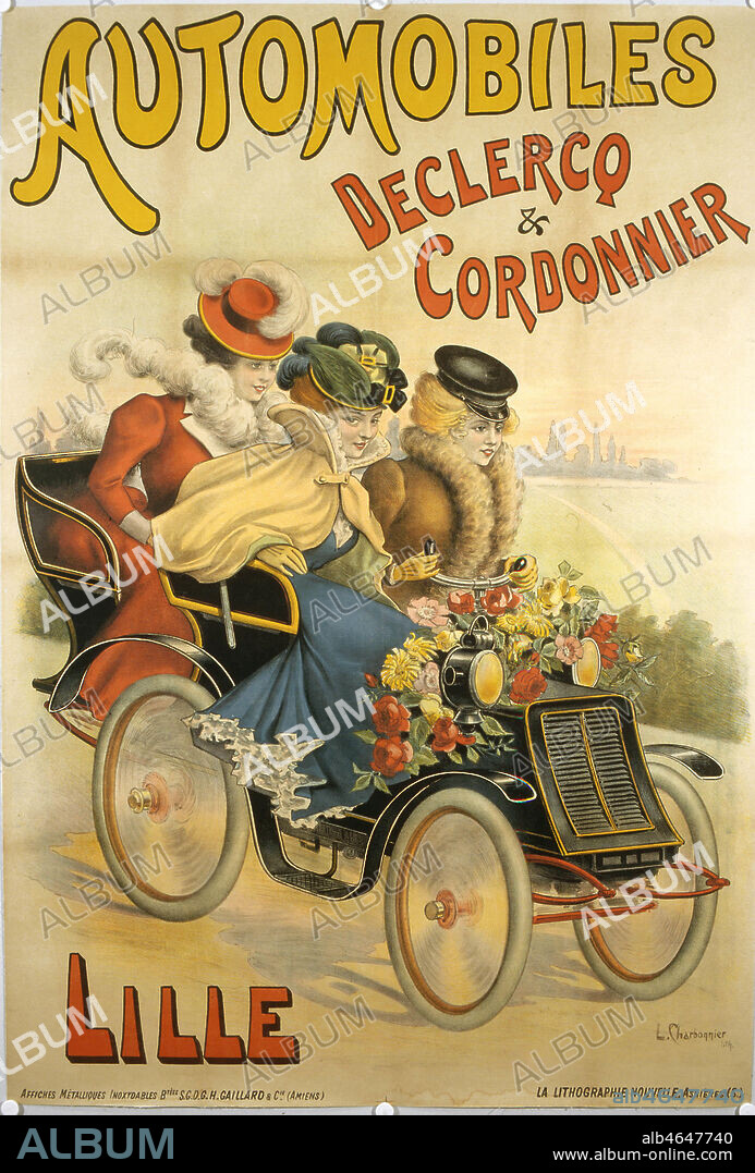 'Automobiles Declercq et Cordonnier, Lille'. Affiche de L. CHARBONNIER, vers 1900 (97x137cm). Credit : Coll. Galdoc-Grob/KHARBINE-TAPABOR.